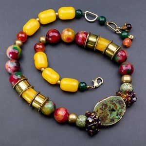 Colorful chunky necklace massive, statement large gemstone bead boho necklace